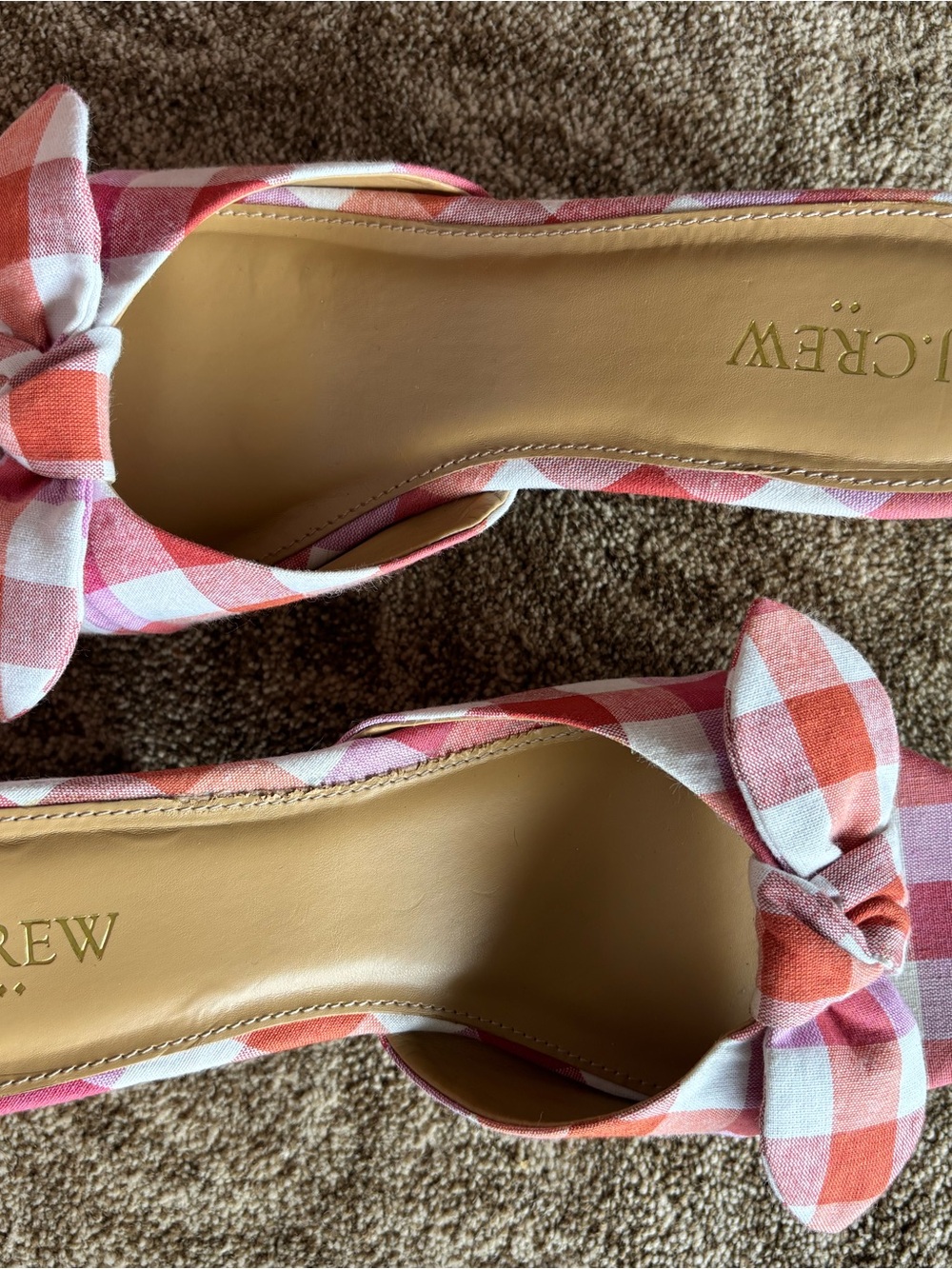 J. Crew Pink & Coral Gingham Knot Mules - Picture 6 of 10